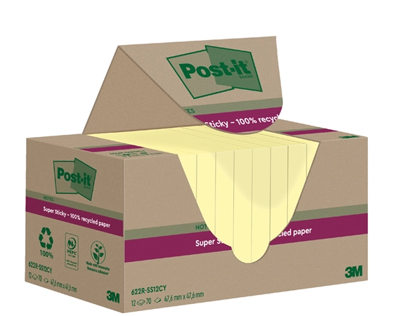 Een post-it super sticky recycling notes 47,6x47,6 mm geel koop je bij NiceSupplies.nl