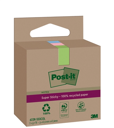 Een post-it super sticky recycling notes 47,6x47,6 mm gekleurd koop je bij NiceSupplies.nl