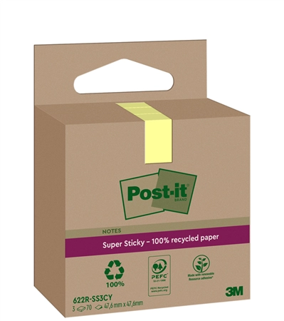 Een post-it super sticky recycling notes 76x76 mm geel koop je bij NiceSupplies.nl