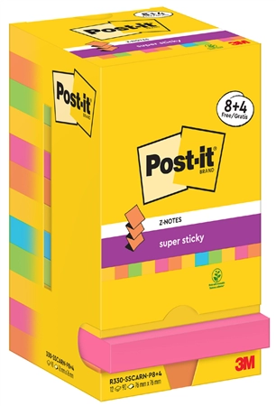 Een post-it super sticky z-notes zelfklevende notitie 76x76 mm 8+4 koop je bij NiceSupplies.nl