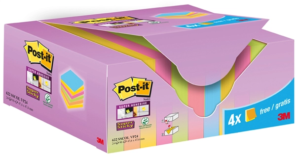 Een post-it zelfklevende memoblaadjes super sticky notes 47,6x47,6 mm 20+4 koop je bij NiceSupplies.nl