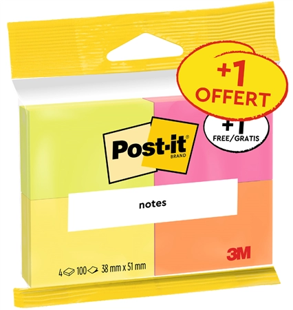 Een post-it zelfklevende notitie notes 38x51 mm 4stuks pak koop je bij NiceSupplies.nl