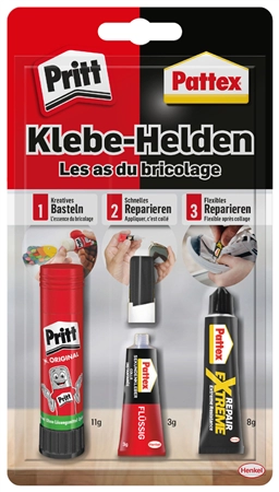 Een pritt/pattex klebehelden 3 klebeprodukte van blisterkaart koop je bij NiceSupplies.nl