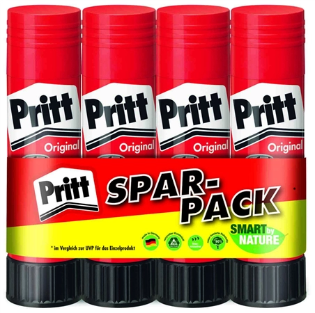 Een pritt plakstaaf 4x22g in zuinige pak oplosmiddelvrij koop je bij NiceSupplies.nl