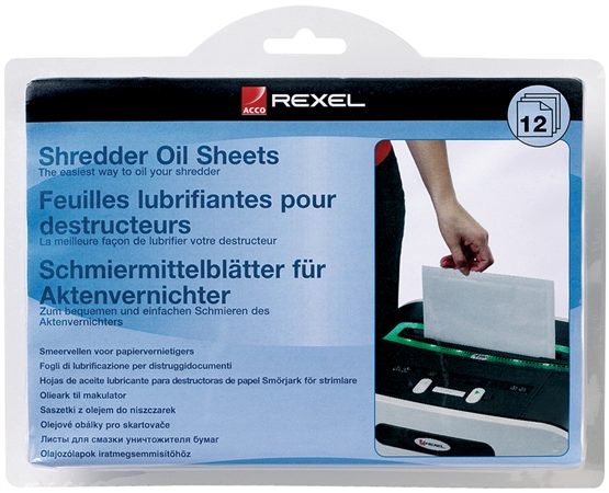 Een rexel smeermiddel-bladen voor papiervernietiger 12 blad koop je bij NiceSupplies.nl