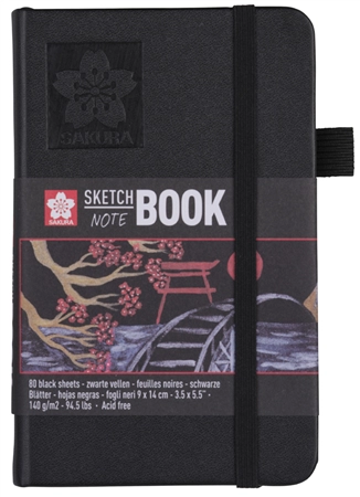 Een sakura schetsboek/notitieboek 90x140 mm zwart koop je bij NiceSupplies.nl