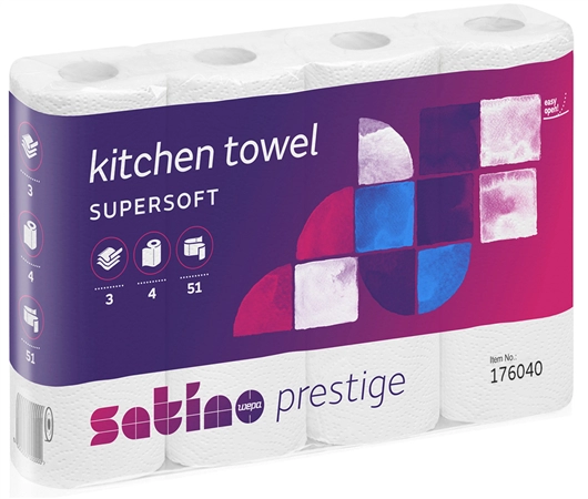 Een satino by wepa keukenrol prestige 3-laags helderwit koop je bij NiceSupplies.nl