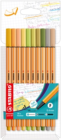 Een stabilo fineliner point 88 10 stuks kartonnen etui nieuwe kleuren koop je bij NiceSupplies.nl