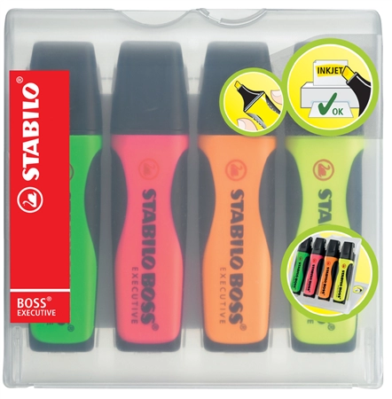 Een stabilo markeerstift boss executive 4 stuks kunststof etui koop je bij NiceSupplies.nl