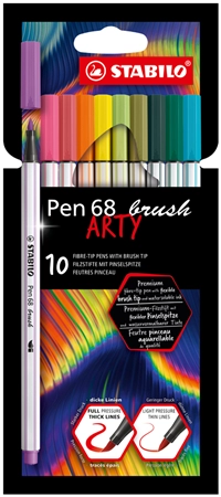 Een stabilo penseel-viltstift pen 68 brush arty 10 stuks kartonnen etui koop je bij NiceSupplies.nl