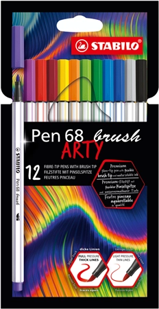 Een stabilo penseel-viltstift pen 68 brush arty 12 stuks kartonnen etui koop je bij NiceSupplies.nl