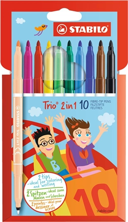 Een stabilo viltstiften fijnschrijver trio 2in1 kinder 10 stuks etui koop je bij NiceSupplies.nl