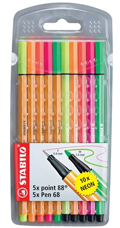 Een stabilo viltstiften pen 68-fijnschrijver point 88 10 stuks etui koop je bij NiceSupplies.nl