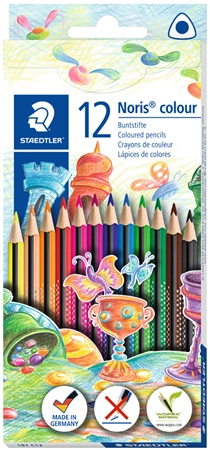 Een staedtler driehoekig kleurpotlood noris colour 12 + 4 kartonnen etui koop je bij NiceSupplies.nl