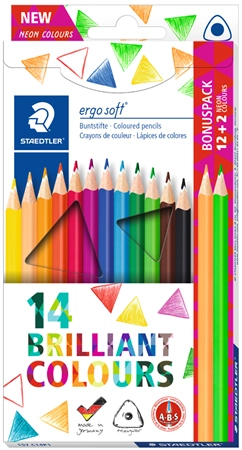 Een staedtler driehoekige kleurpotlood ergosoft 12 en 2 kartonnen etui koop je bij NiceSupplies.nl