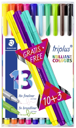 Een staedtler fineliner triplus brilliant colours 10+3 etui koop je bij NiceSupplies.nl