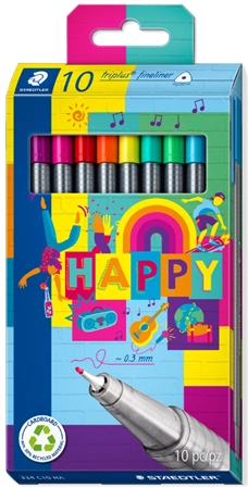 Een staedtler fineliner triplus happy 10 stuks kartonnen etui koop je bij NiceSupplies.nl