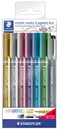 Een staedtler permanent-marker metallic 6 stuks etui en pigmentliner koop je bij NiceSupplies.nl