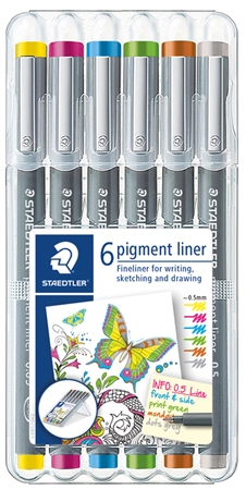 Een staedtler pigmentliner schrijfbreedte 0-3 mm 6 stuks etui koop je bij NiceSupplies.nl