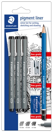 Een staedtler pigmentliner set zwart blisterkaart koop je bij NiceSupplies.nl