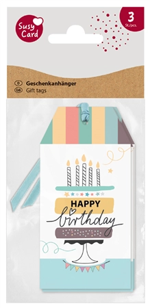 Een susy card labelkaarten happy eco b-day cake 3 stuks set koop je bij NiceSupplies.nl