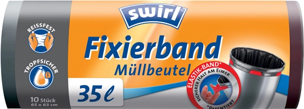 Een swirl vuilniszak met fixeerband zwart 60 liter koop je bij NiceSupplies.nl