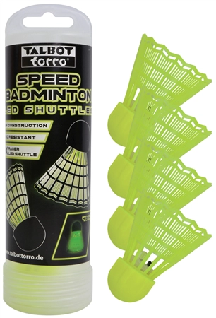 Een talbot torro led speed badminton shuttle/bal 4stuks pak koop je bij NiceSupplies.nl