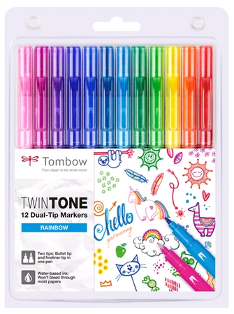 Een tombow dubbele viltstift twintone rainbow colours 12 stuks set koop je bij NiceSupplies.nl