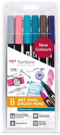 Een tombow dubbelviltstift dual brush pen abt 6 stuks set vintage koop je bij NiceSupplies.nl