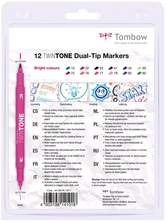 Een tombow duo-viltstift twintone bright colours 12 stuks set koop je bij NiceSupplies.nl