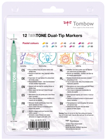 Een tombow duo-viltstift twintone pastel colours 12 stuks set koop je bij NiceSupplies.nl