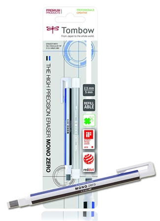 Een tombow radierstift mono zero rechthoeke punt blisterkaart koop je bij NiceSupplies.nl