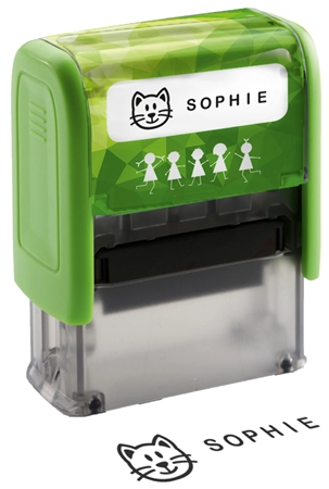 Een trodat tekststempelautomaat deine dinge stempel groen koop je bij NiceSupplies.nl