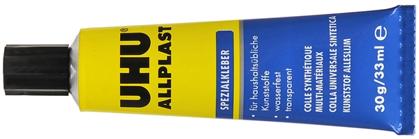 Een uhu speciaal lijm allplast 30gr in tube koop je bij NiceSupplies.nl