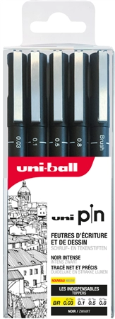 Een uni-ball fineliner pin asp009 5 stuks set koop je bij NiceSupplies.nl