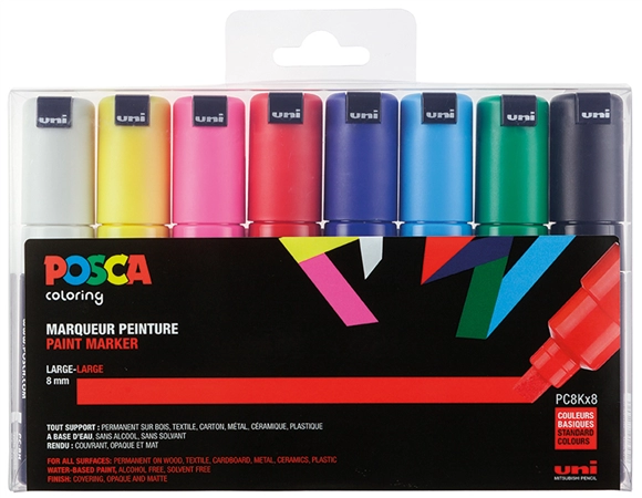 Een uni-ball pigmentmarker posca pc-8k 8 stuks etui gekleurd sort koop je bij NiceSupplies.nl