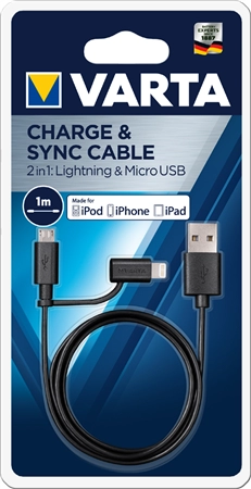 Een varta laadkabel en datakabel 2in1 micro usb-mfi lightning koop je bij NiceSupplies.nl