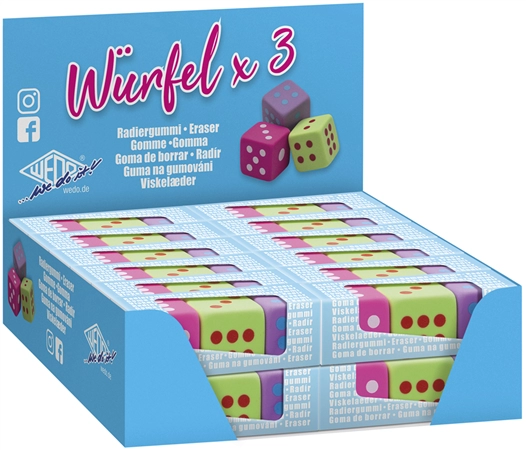 Een wedo kautschuk-radeergum w?rfel 3 stuks set 24 stuks display koop je bij NiceSupplies.nl