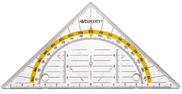 Een westcott geodriehoek voor inhangen hypotenusa 140mm koop je bij NiceSupplies.nl