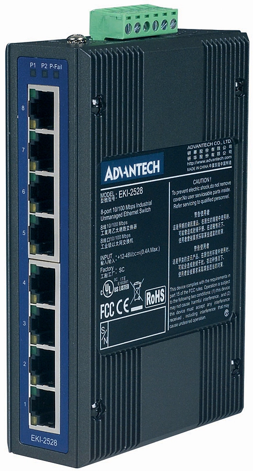 Een advantech unmanaged industrial ethernet switch 8 port koop je bij NiceSupplies.nl