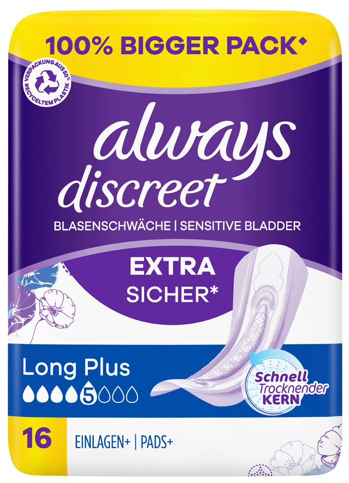 Een always discreet incontinentie-inlegger long plus big pak koop je bij NiceSupplies.nl