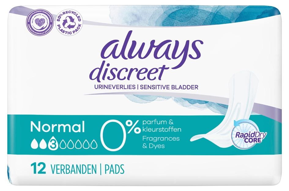 Een always discreet incontinentie-inlegger normal 0% koop je bij NiceSupplies.nl