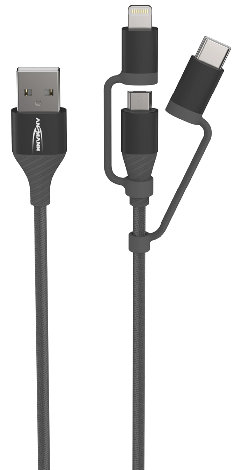 Een ansmann 3in1 daten-& ladekabel lightning/usb-c/micro-usb koop je bij NiceSupplies.nl