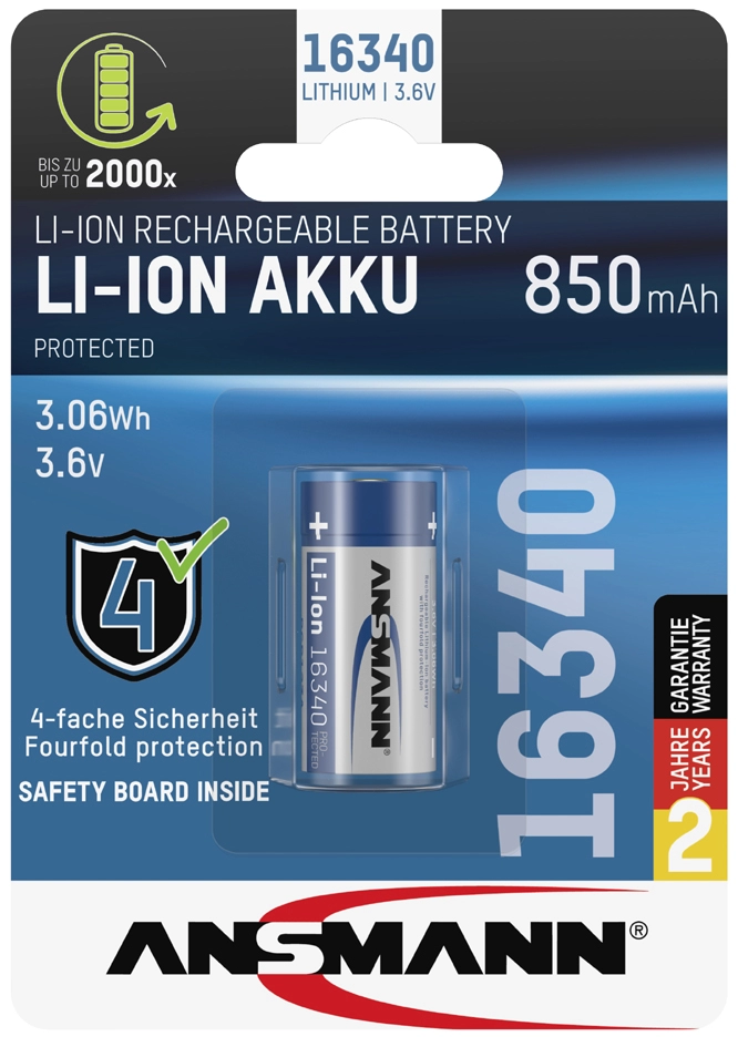 Een ansmann li-ion accu 16340 3,6 v 850 mah koop je bij NiceSupplies.nl