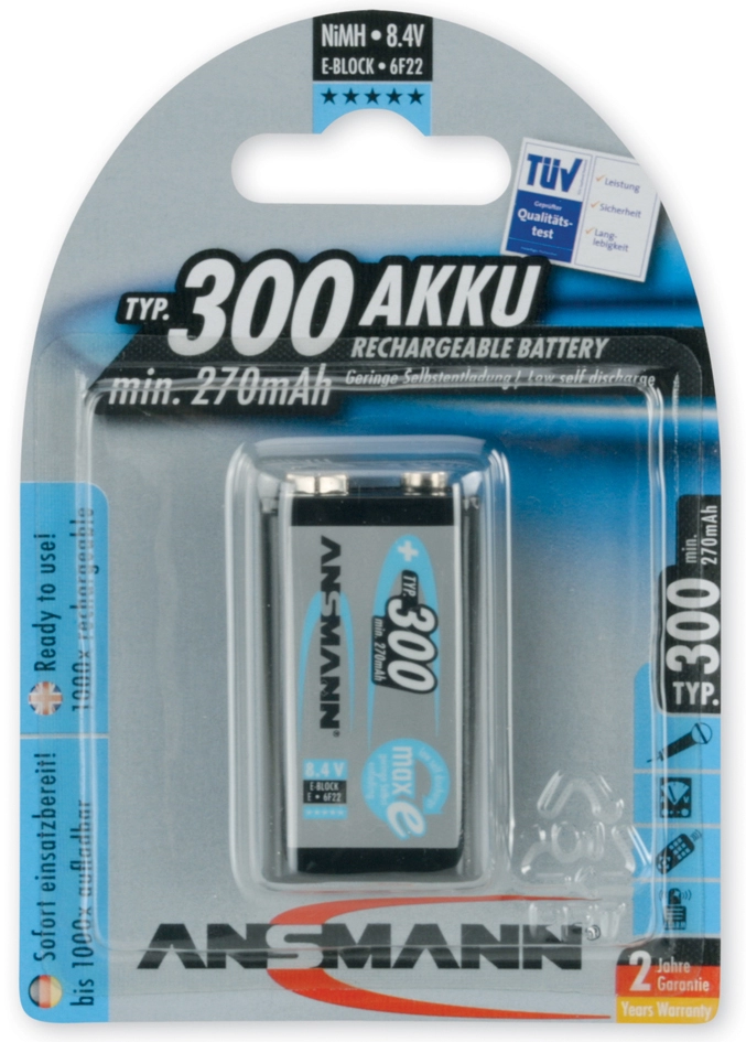 Een ansmann nimh accu maxe 9v e-blok 300 mah 1 op blister koop je bij NiceSupplies.nl