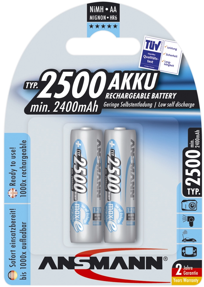 Een ansmann nimh accu maxe en mignon aa 2500 mah 4 stuks blister koop je bij NiceSupplies.nl