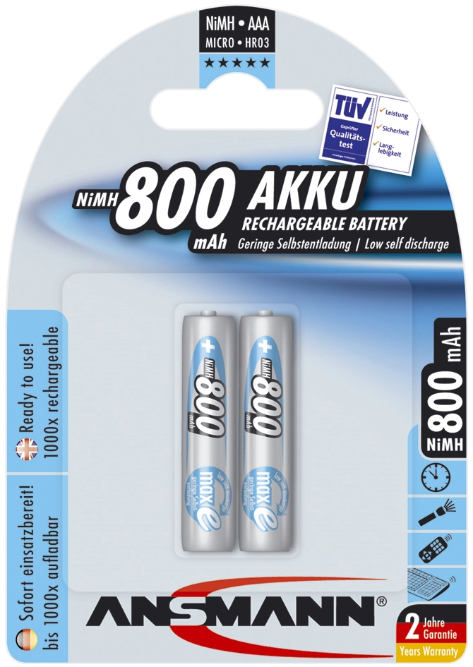 Een ansmann nimh accu maxe micro aaa 800 mah 4 stuks blister koop je bij NiceSupplies.nl