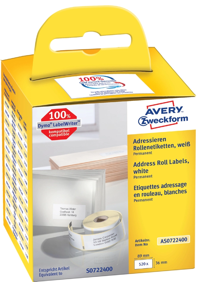 Een avery zweckform etiketten op rol 89x36 mm grootverpakking koop je bij NiceSupplies.nl