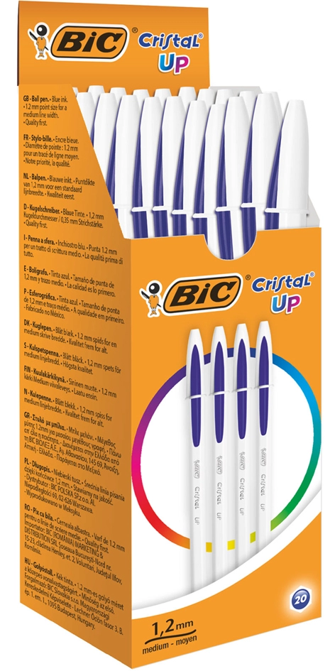 Een bic balpen cristal up schrijfkleur blauw 20 stuk koop je bij NiceSupplies.nl