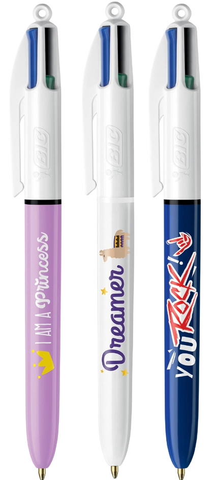 Een bic balpen met drukknop 4colours messages toonbankdisplay koop je bij NiceSupplies.nl